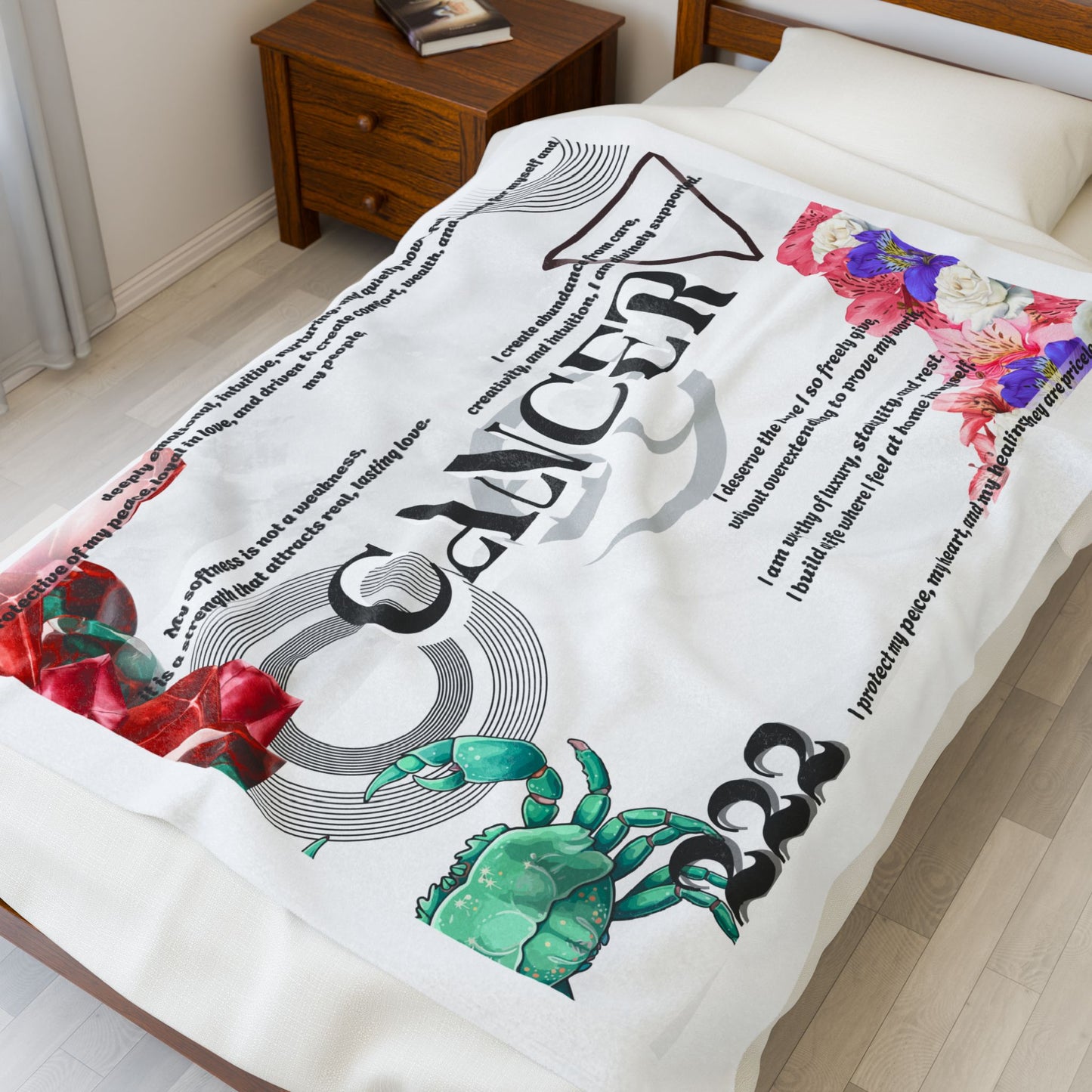 Cancer Zodiac Velveteen Plush Blanket - Cozy Astrology Gift