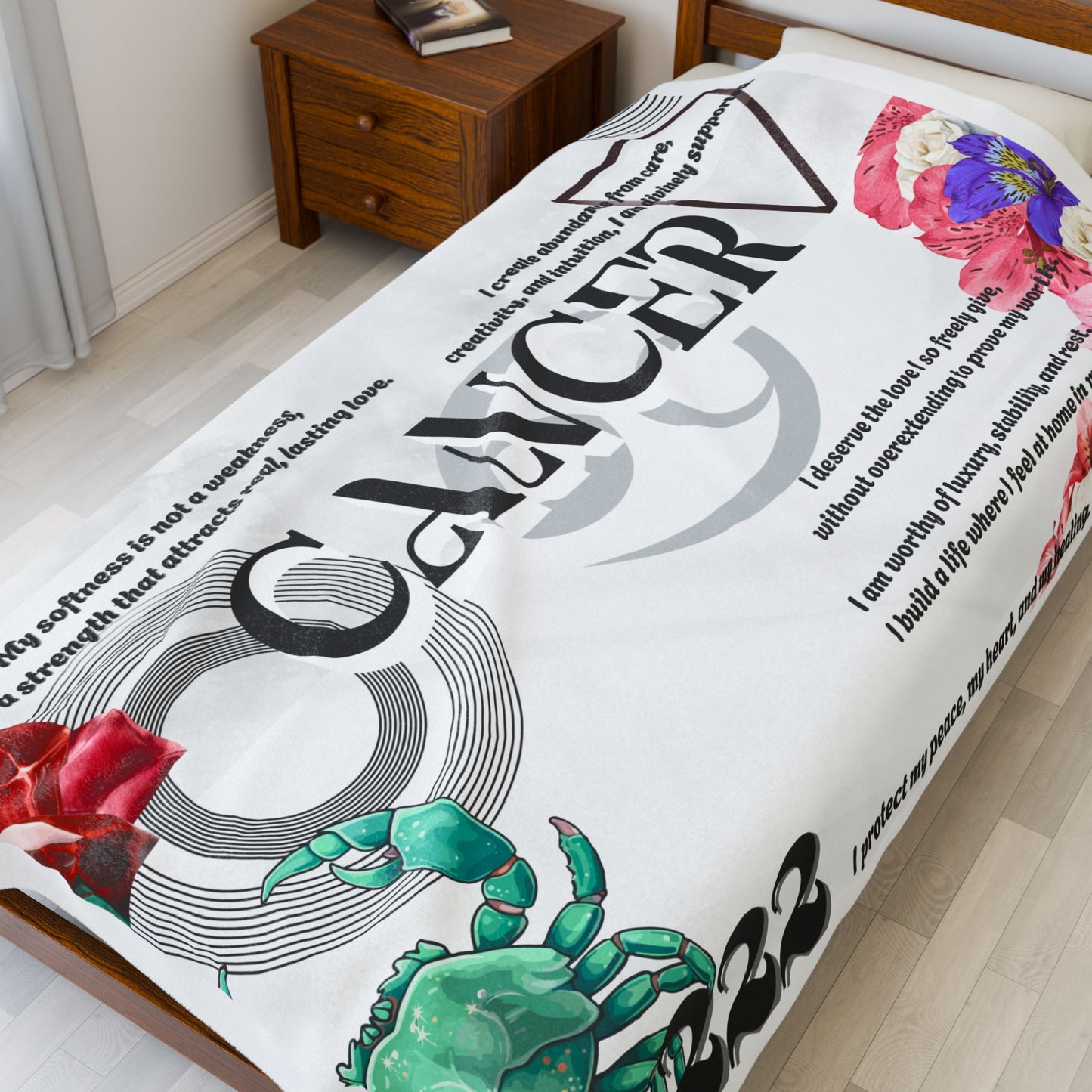 Cancer Zodiac Velveteen Plush Blanket - Cozy Astrology Gift
