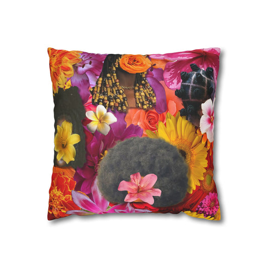 Vibrant Floral My Hair Is Beautiful Square Poly Canvas Pillowcase - Stylish Home Decor