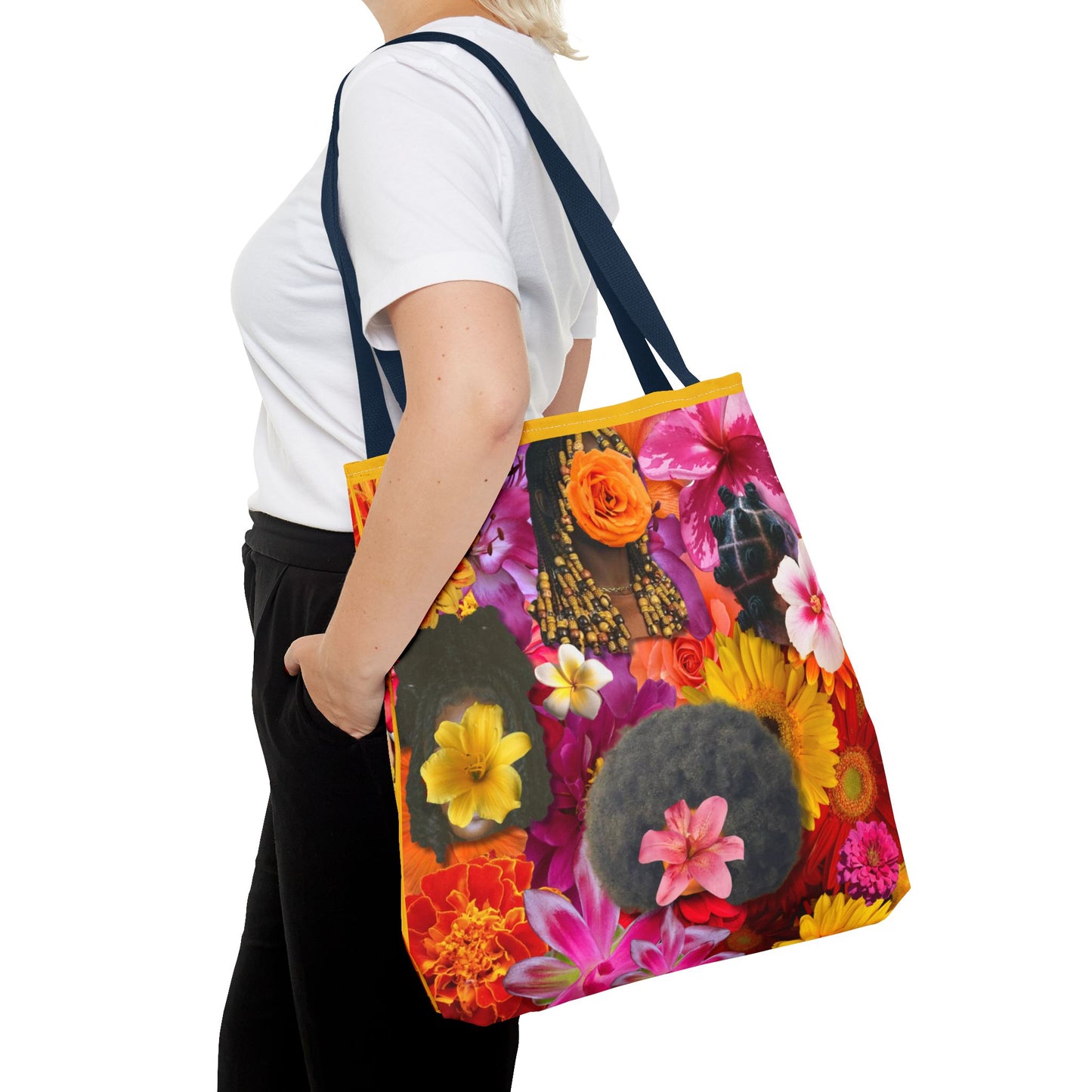 Floral Goddess Tote Bag, Colorful Carryall, Summer Picnic Bag, Eco-Friendly Shopper, Artsy Flower Design