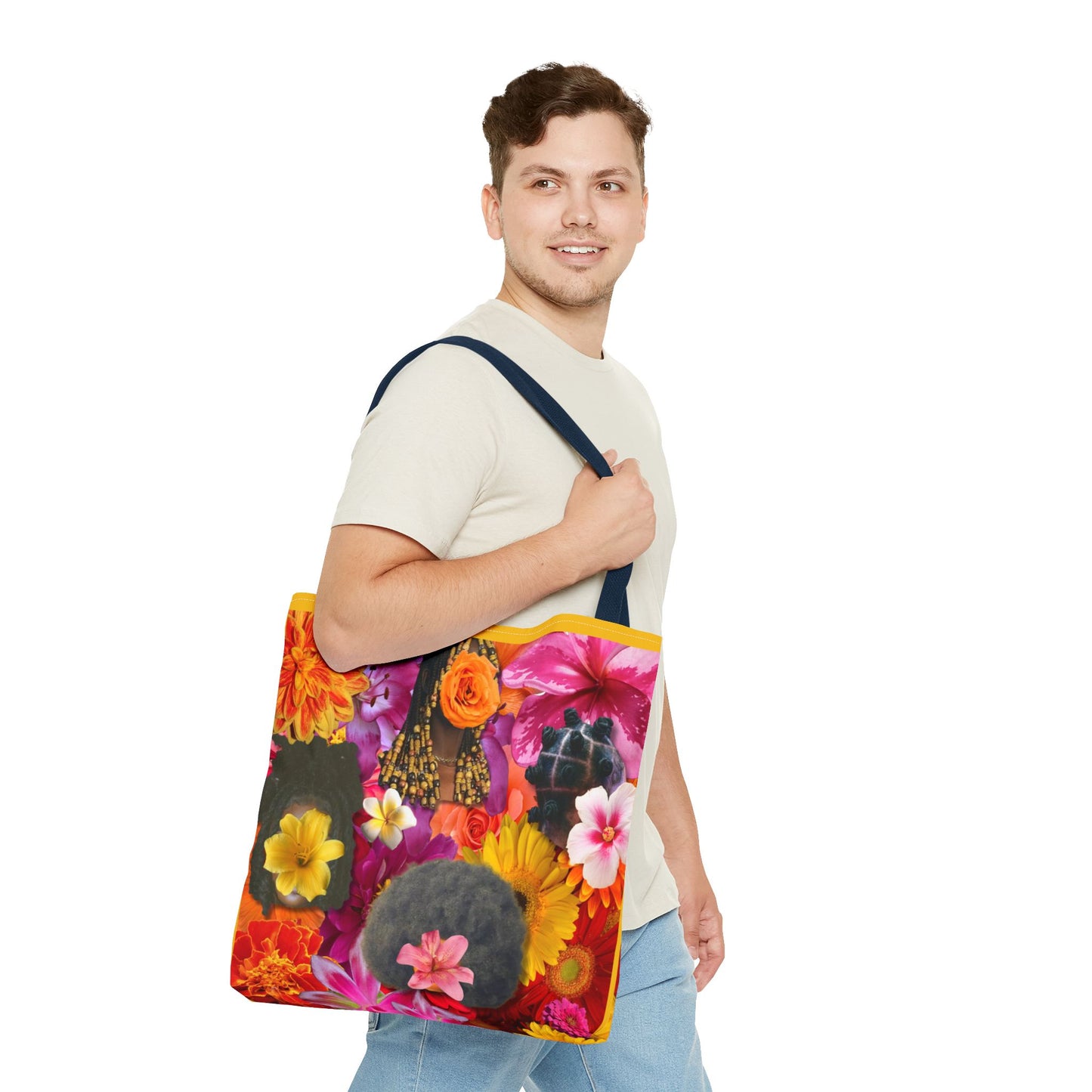 Floral Goddess Tote Bag, Colorful Carryall, Summer Picnic Bag, Eco-Friendly Shopper, Artsy Flower Design