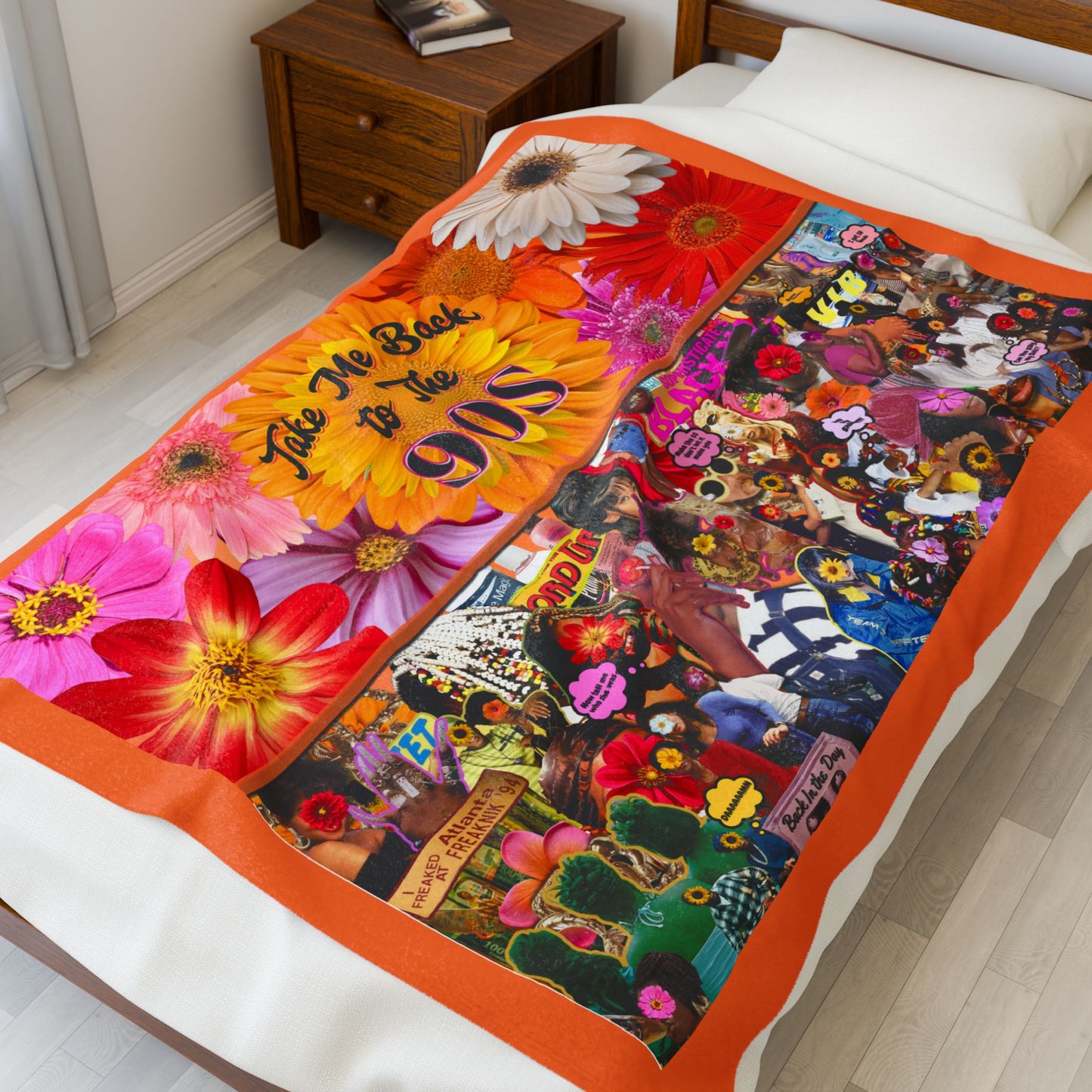 90s Throwback Velveteen Plush Blanket - Colorful Floral Design