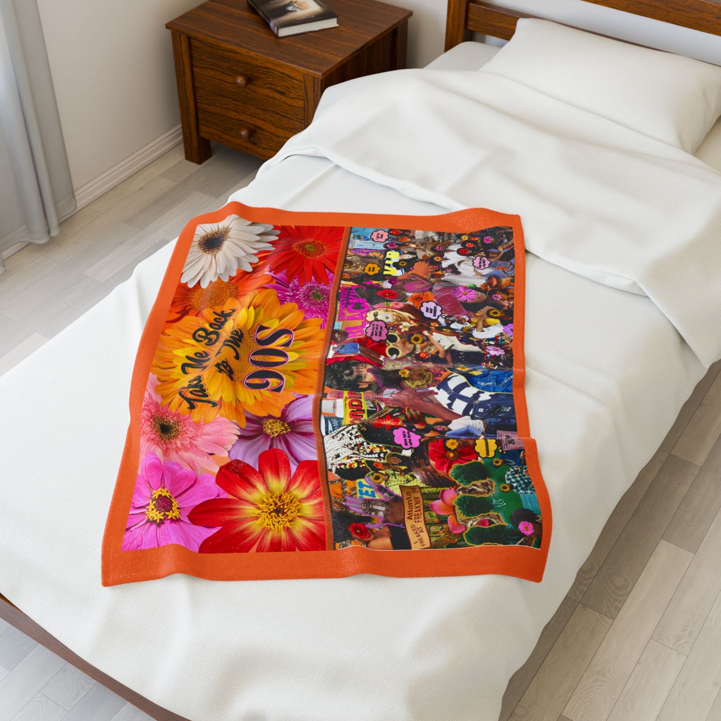 90s Throwback Velveteen Plush Blanket - Colorful Floral Design