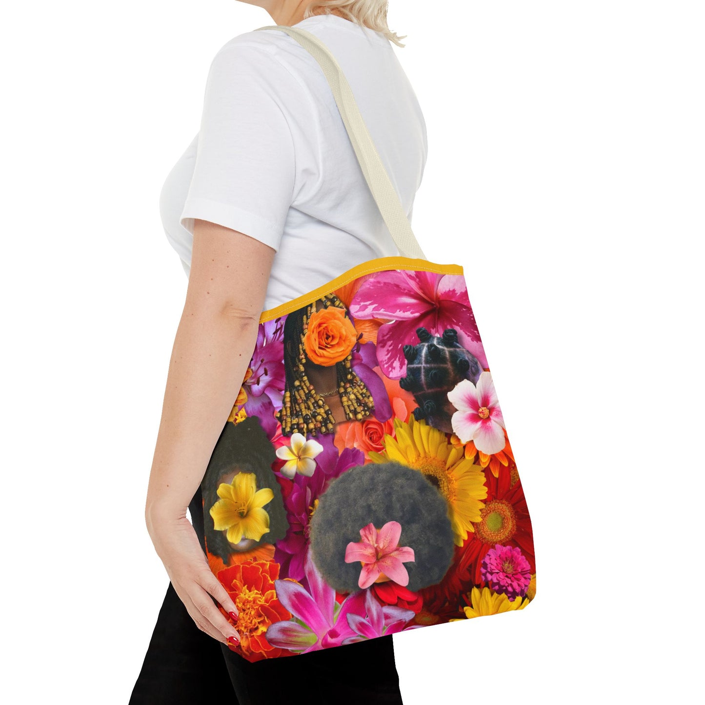Floral Goddess Tote Bag, Colorful Carryall, Summer Picnic Bag, Eco-Friendly Shopper, Artsy Flower Design