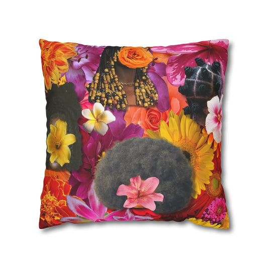 Vibrant Floral My Hair Is Beautiful Square Poly Canvas Pillowcase - Stylish Home Decor
