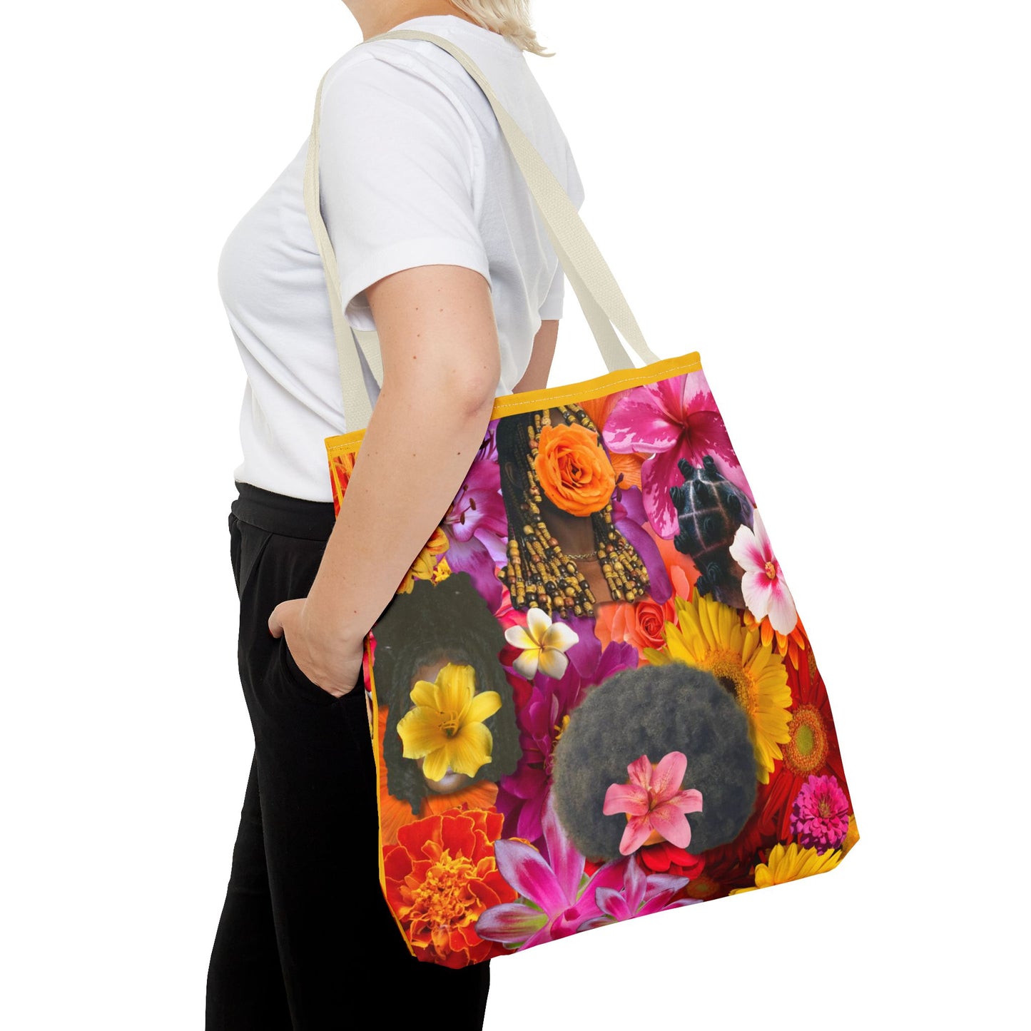 Floral Goddess Tote Bag, Colorful Carryall, Summer Picnic Bag, Eco-Friendly Shopper, Artsy Flower Design