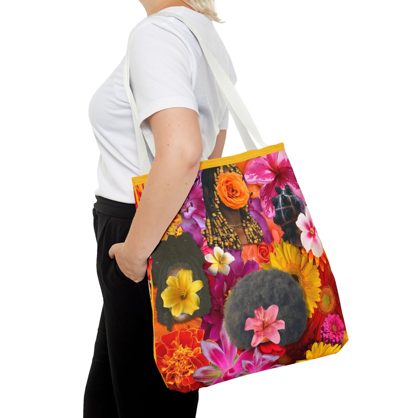 Floral Goddess Tote Bag, Colorful Carryall, Summer Picnic Bag, Eco-Friendly Shopper, Artsy Flower Design