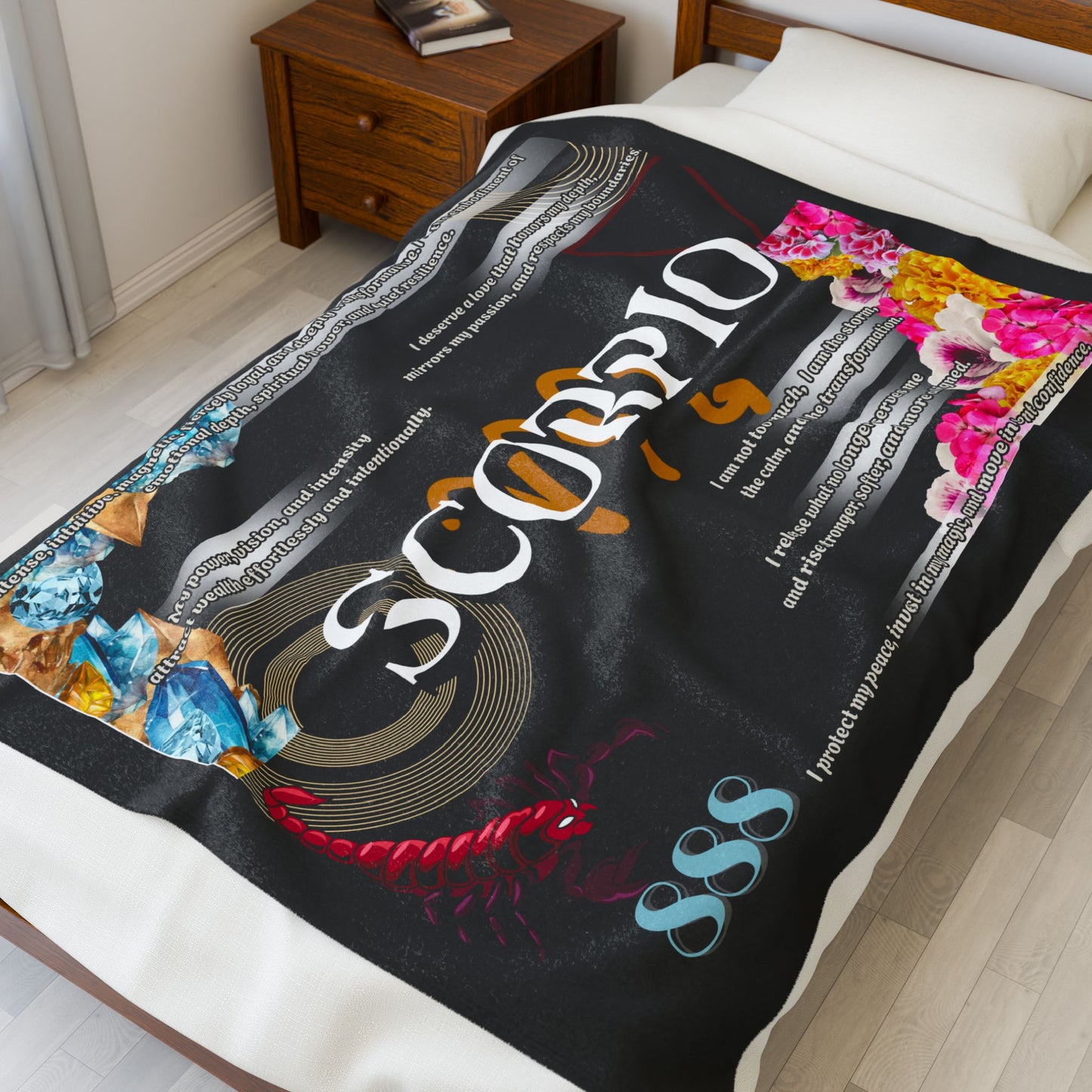 Scorpio Velveteen Plush Blanket, Cozy Astrology Throw, Celestial Home Decor, Zodiac Gift for Her, Ideal for Birthdays and Occasions