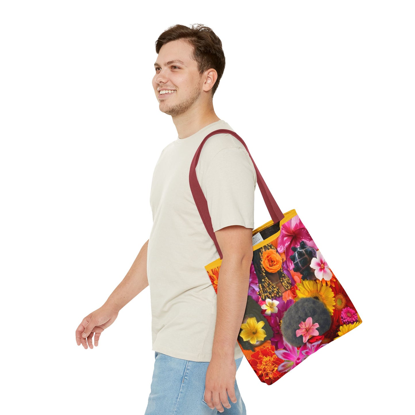 Floral Goddess Tote Bag, Colorful Carryall, Summer Picnic Bag, Eco-Friendly Shopper, Artsy Flower Design