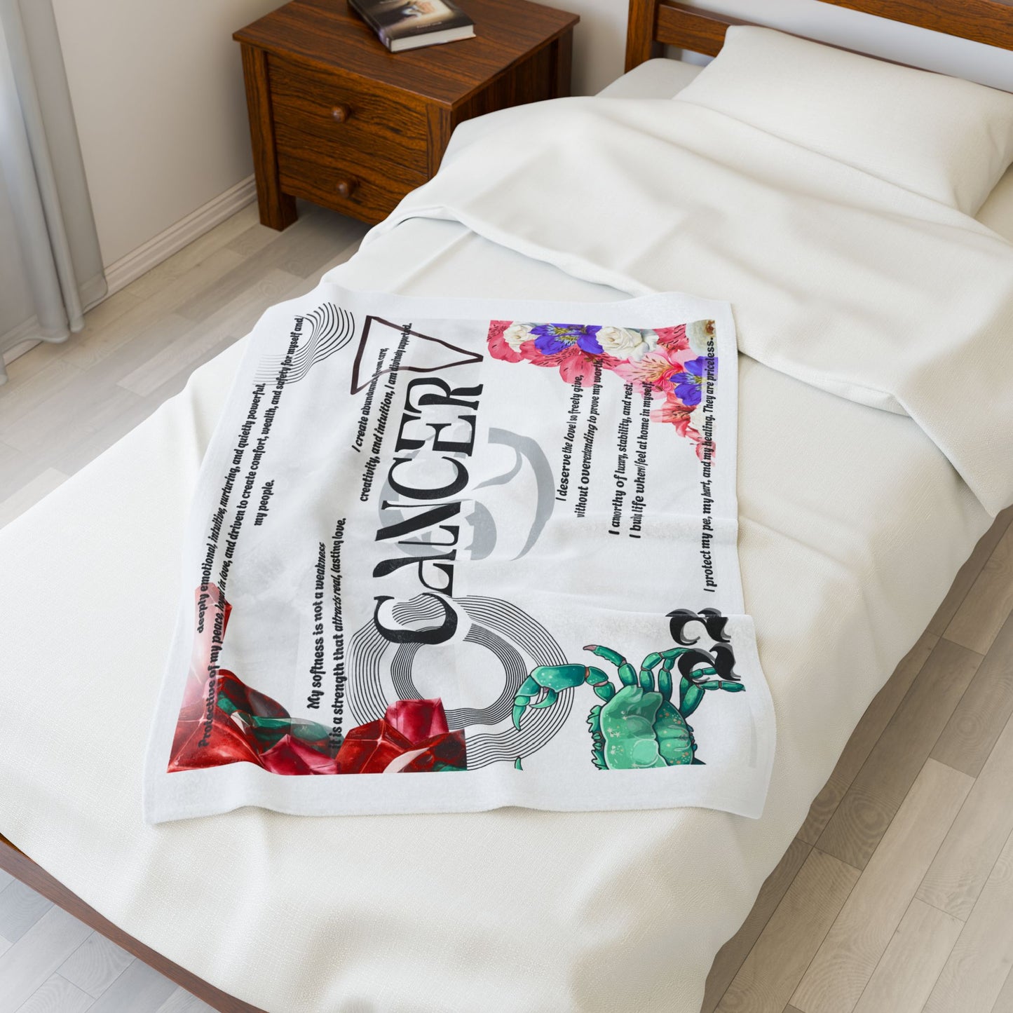 Cancer Zodiac Velveteen Plush Blanket - Cozy Astrology Gift