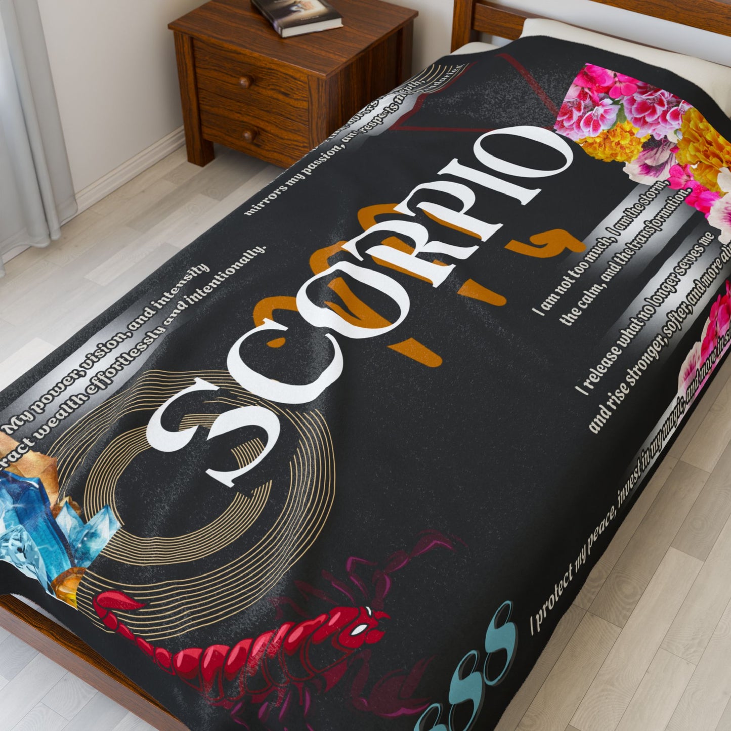 Scorpio Velveteen Plush Blanket, Cozy Astrology Throw, Celestial Home Decor, Zodiac Gift for Her, Ideal for Birthdays and Occasions