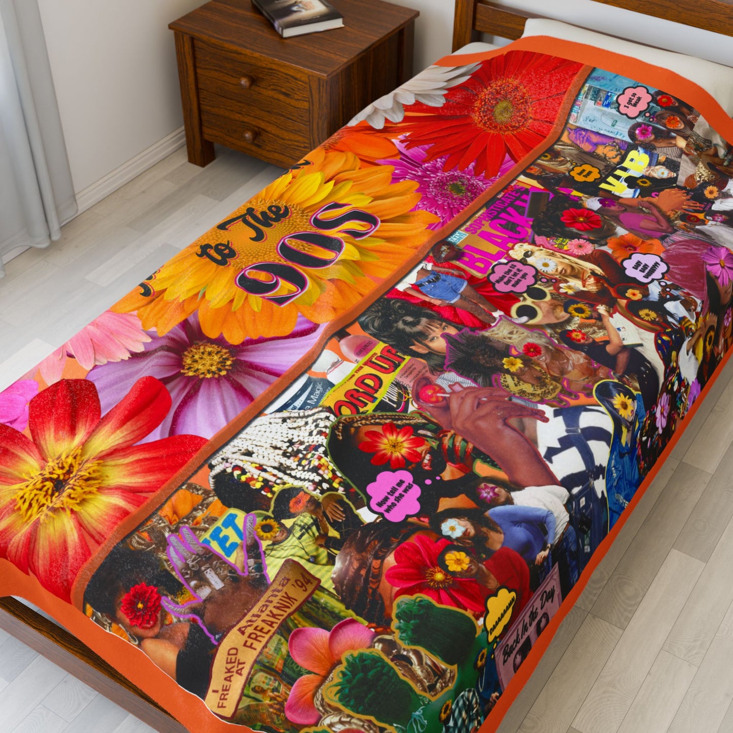 90s Throwback Velveteen Plush Blanket - Colorful Floral Design