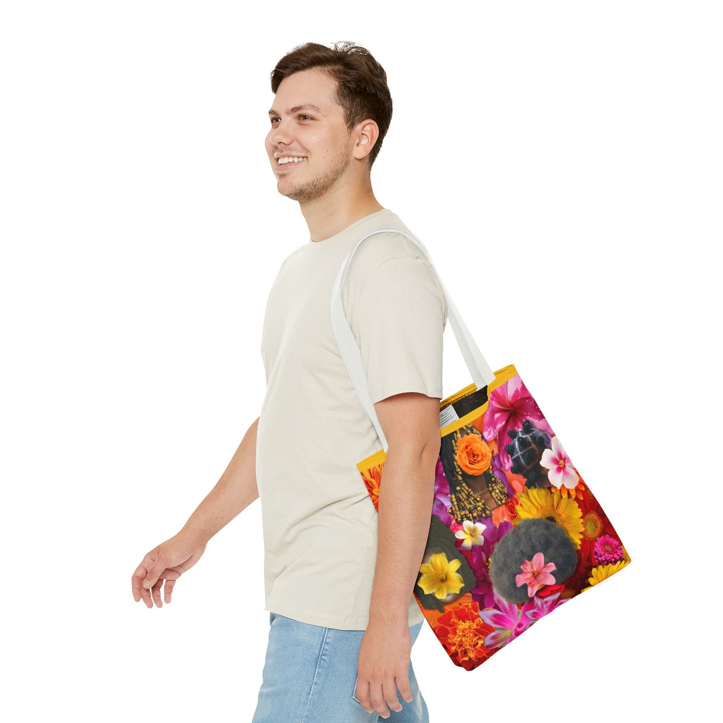 Floral Goddess Tote Bag, Colorful Carryall, Summer Picnic Bag, Eco-Friendly Shopper, Artsy Flower Design