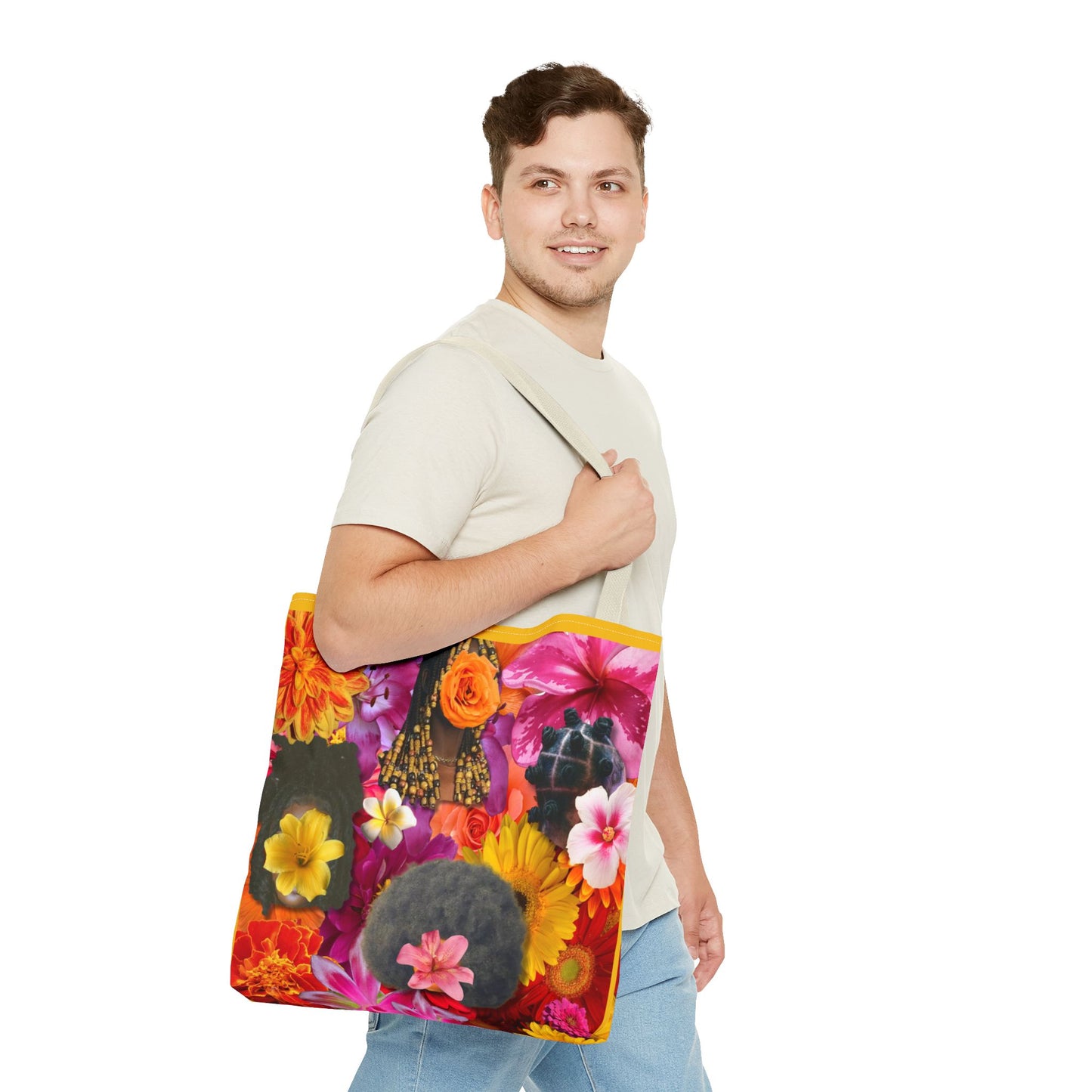 Floral Goddess Tote Bag, Colorful Carryall, Summer Picnic Bag, Eco-Friendly Shopper, Artsy Flower Design