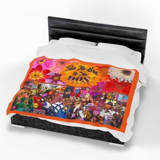 90s Throwback Velveteen Plush Blanket - Colorful Floral Design